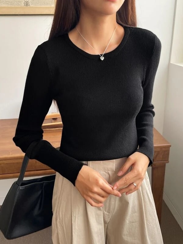 Teens 16 Ribbed Knit Round Neck Top Tee